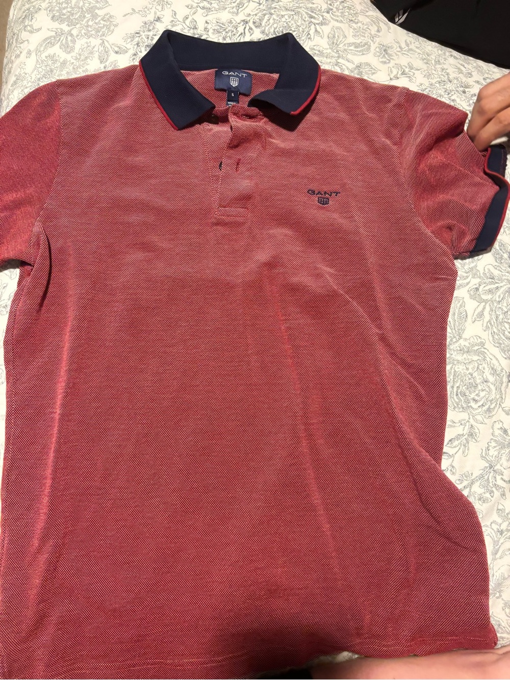 Gant Men's Red Polo with Navy Collar and Trim